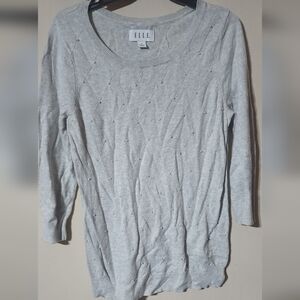 Elle Light Gray Pearl-Embellished Sweater